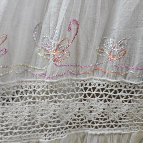 Y2k White Cotton Midi peasant dress Size XL Embroidered Crochet Lace Fairy Boho - Picture 5 of 13